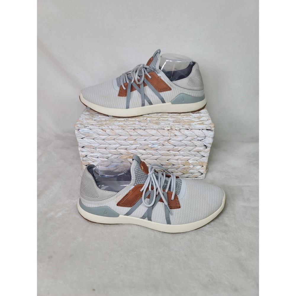 OluKai Mio Li Grey Dark Wood Mesh Sneakers 11 Smart Casual Elevated Athleisure
